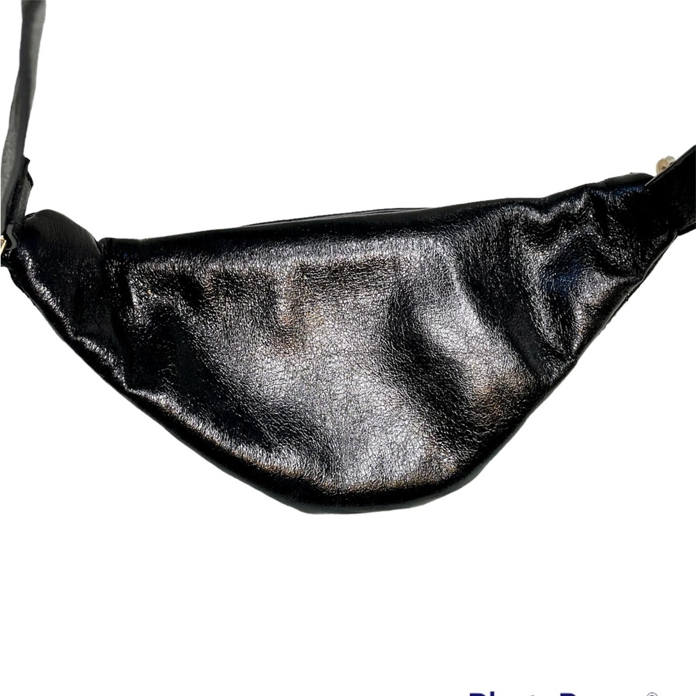 SOLD Quilted Vegan Faux Leather Belt Bag Adjustable Fanny Pack Metallic Black - Picture 3 of 10